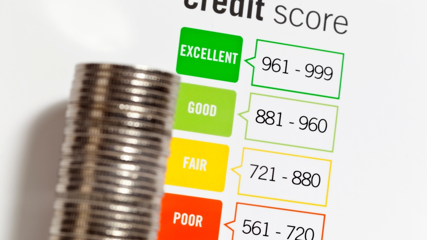 Credit score rating chart with stack of coins